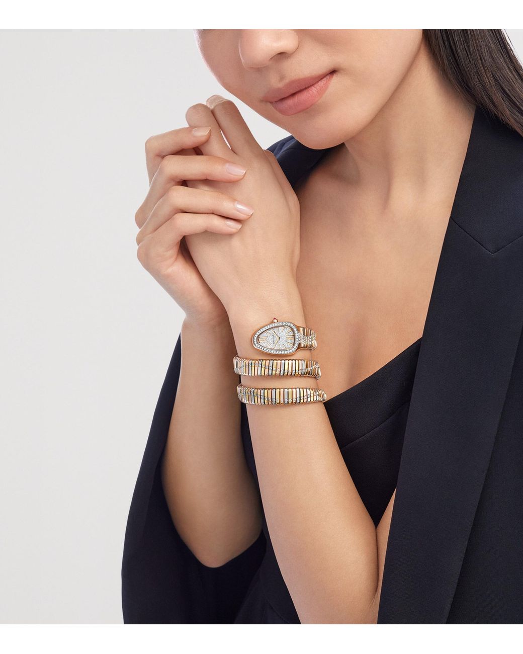 BVLGARI White Mixed And Diamond Serpenti Tubogas Infinity Watch