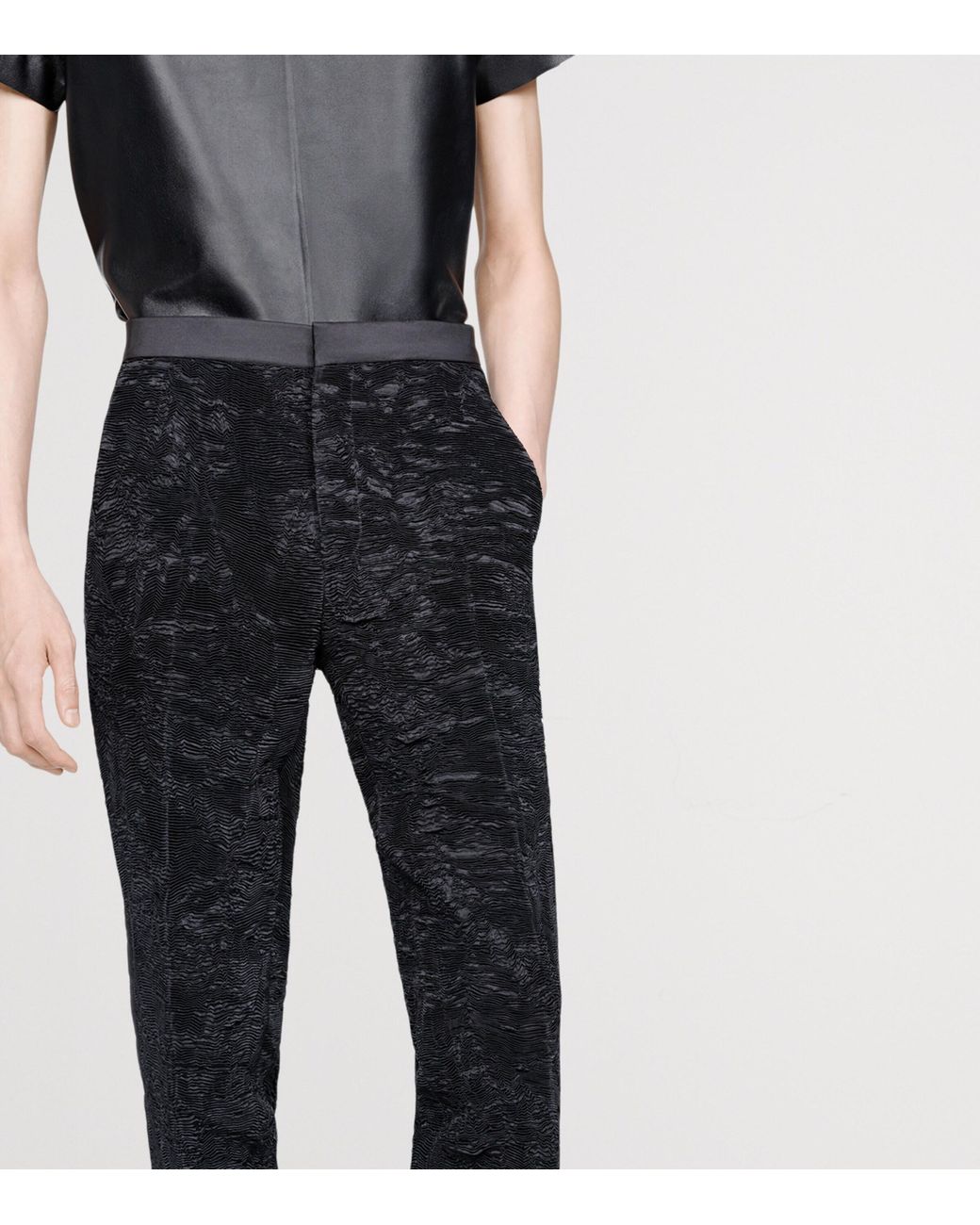 Tom Ford Black Silk Plissé Straight Trousers for men