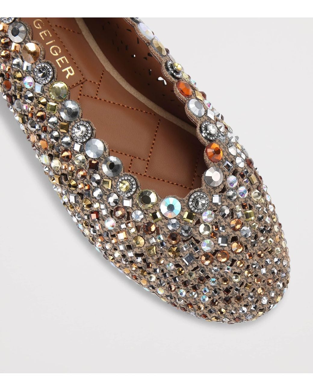 Kurt Geiger Brown Jewel Perforated Ballet Flats