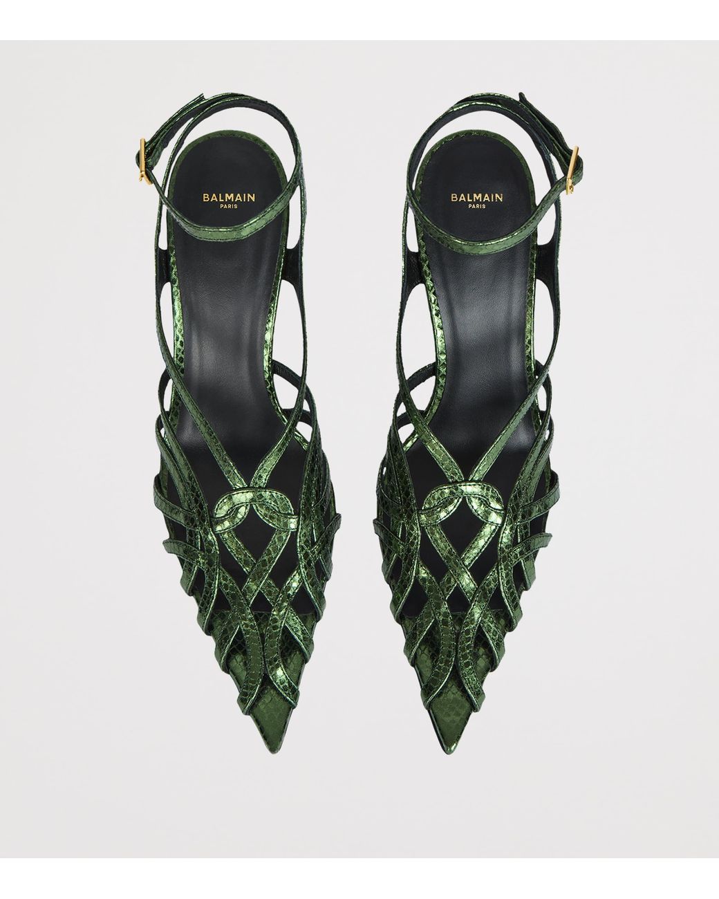 Balmain Green Python-Effect Leather Heeled Sandals