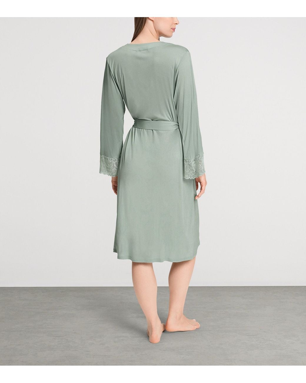 Hanro Gray Modal Lace-Trim Robe