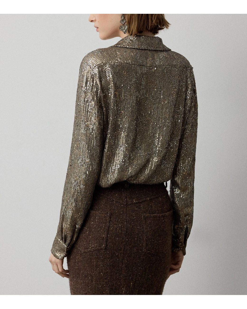 Ralph Lauren Brown Mulberry Silk Embellished Shirt