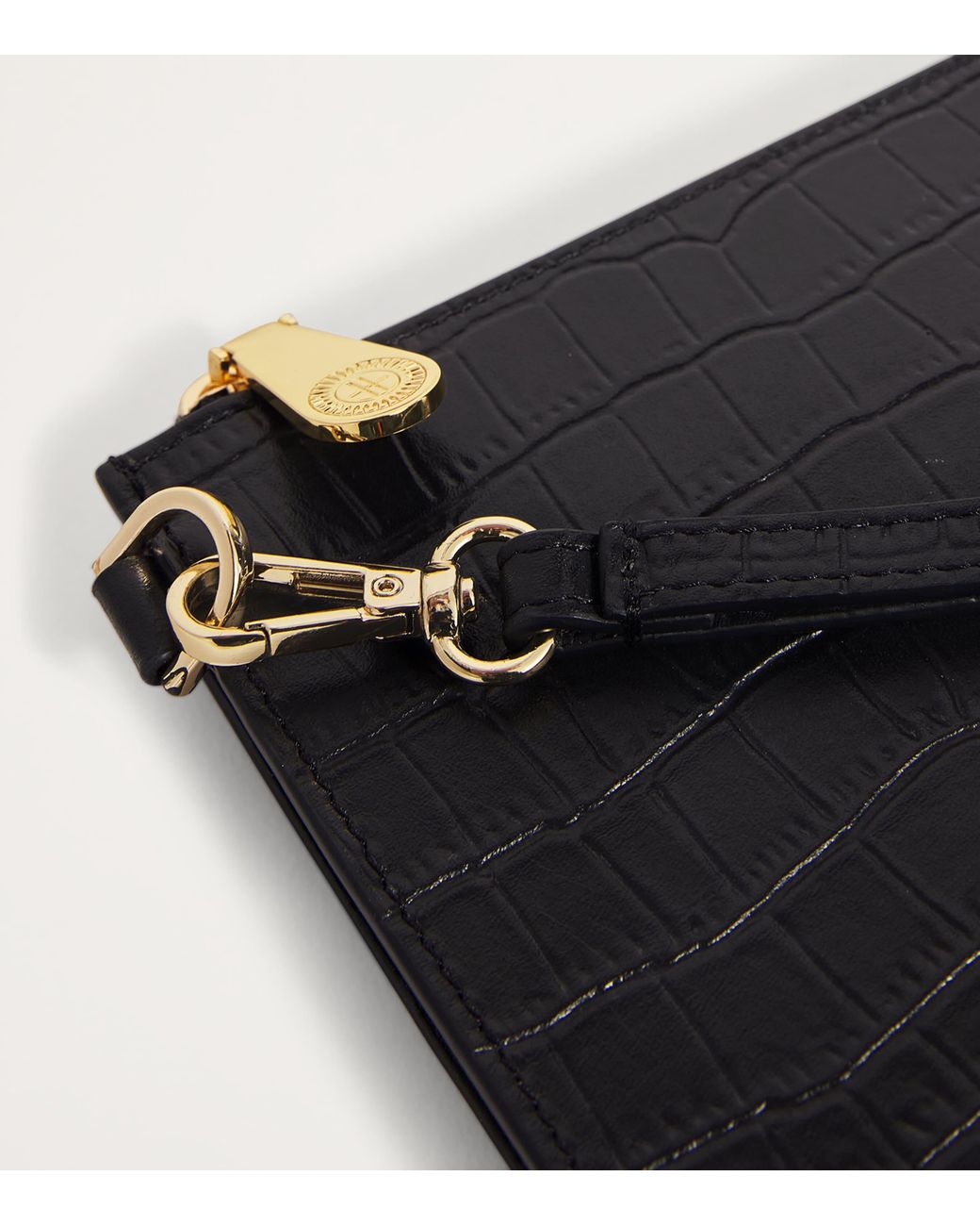 Harrods Black Medium Croc-Embossed Leather Pouch