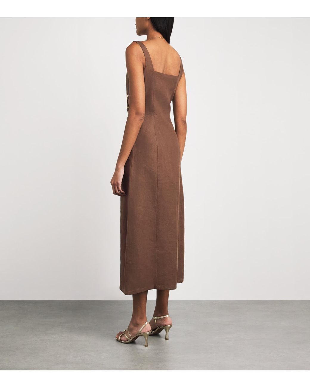 Maje Brown Linen Cut-Out Midi Dress