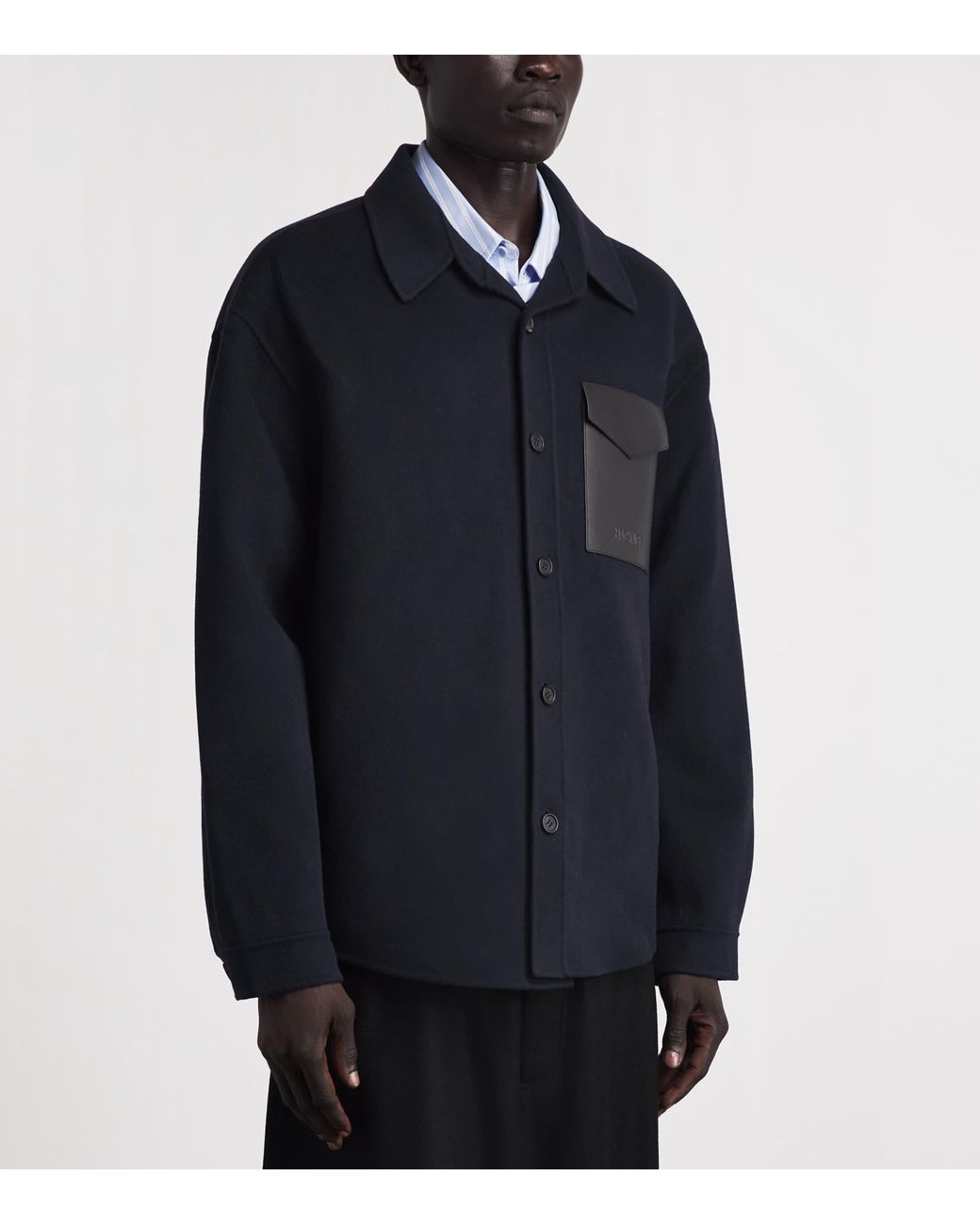 Mackage Blue Wool Leather-Trim Emmanuel Overshirt for men