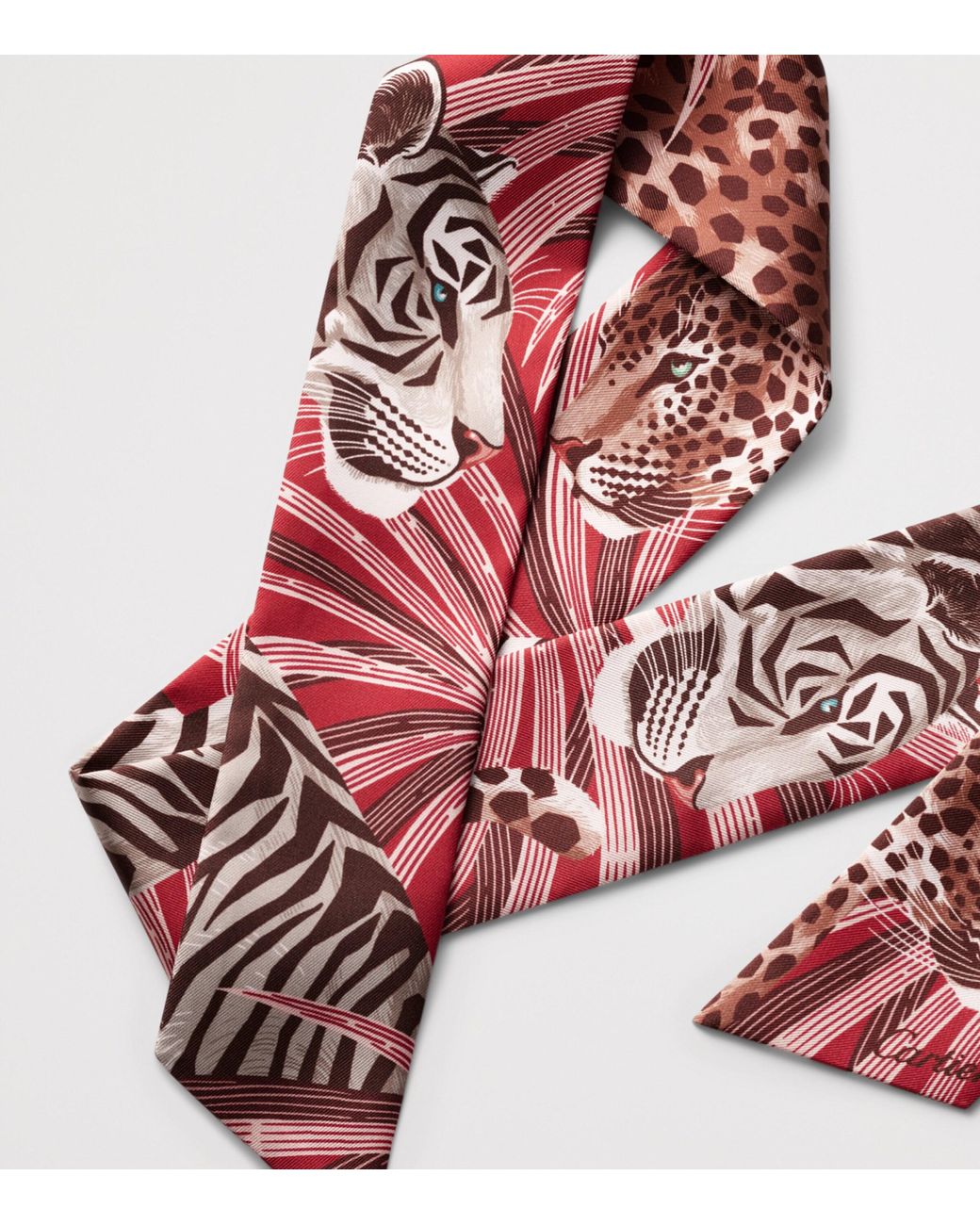 Cartier Red Silk Panthère And Tigre Scarf