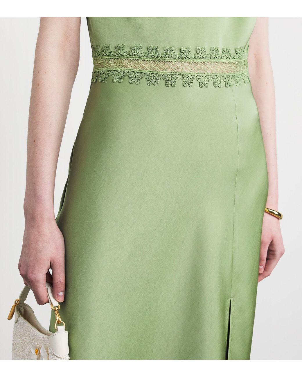 Claudie Pierlot Green Satin Asymmetric Maxi Dress