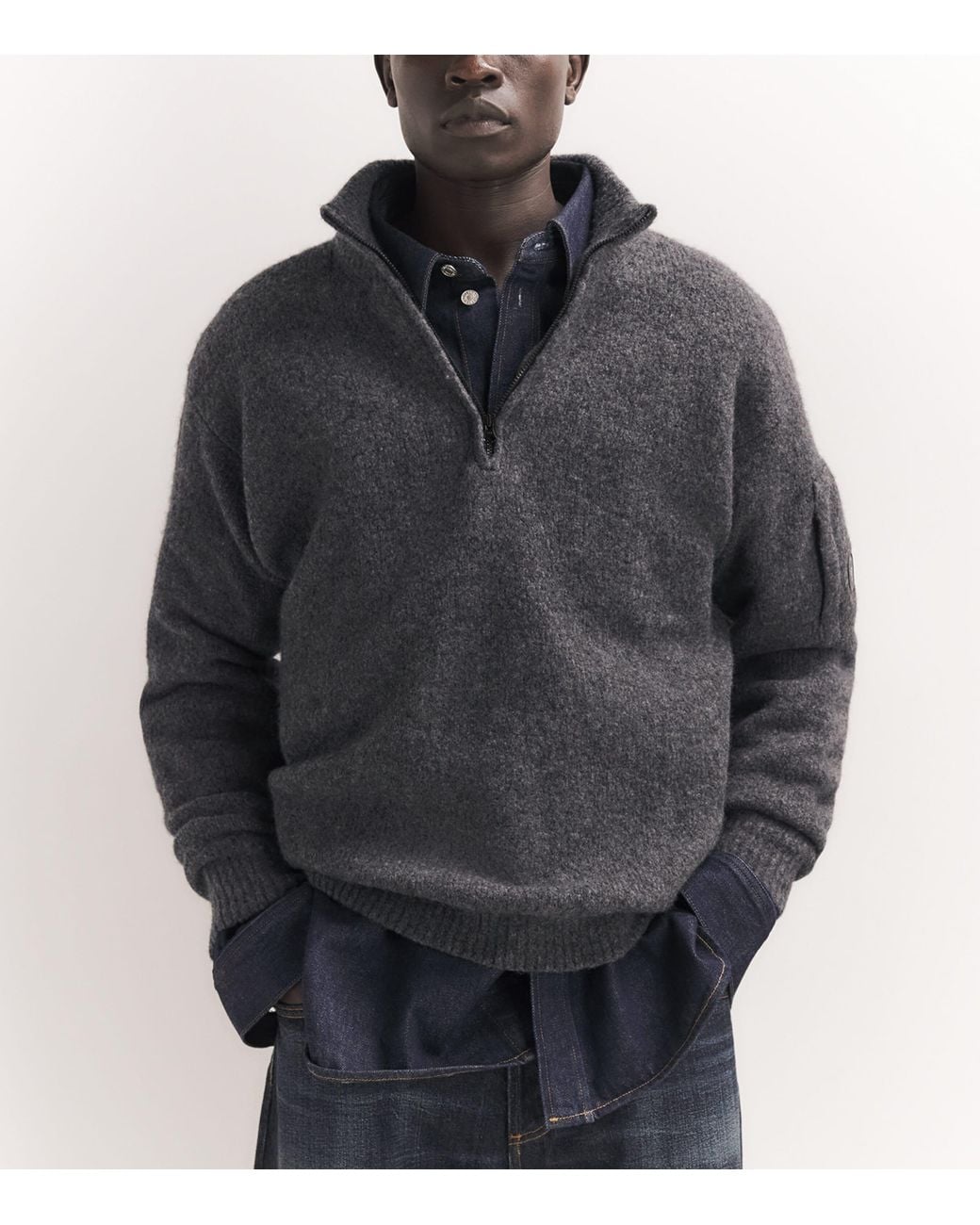 C P Company Gray Wool-Blend Half-Zip Sweater for men