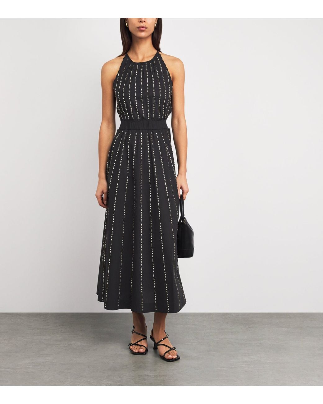 Sandro Black Cotton Embellished Maxi Dress