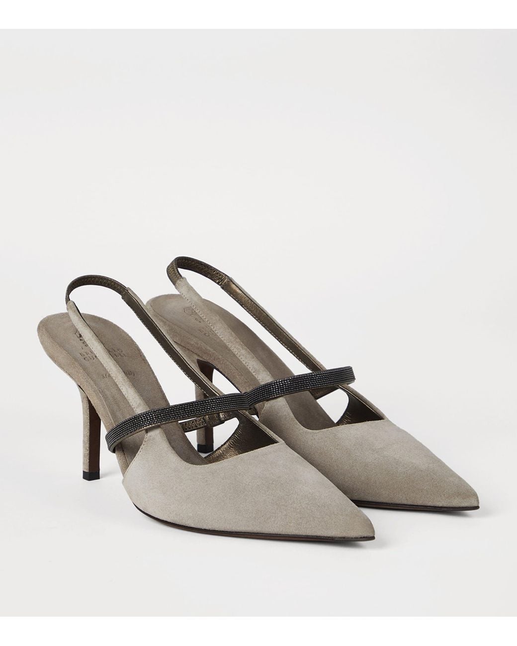 Brunello Cucinelli White Suede Slingback Heels 80
