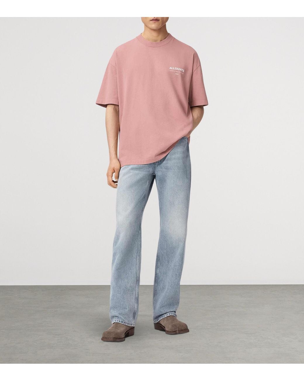 AllSaints Pink Cotton Backstage T-Shirt for men
