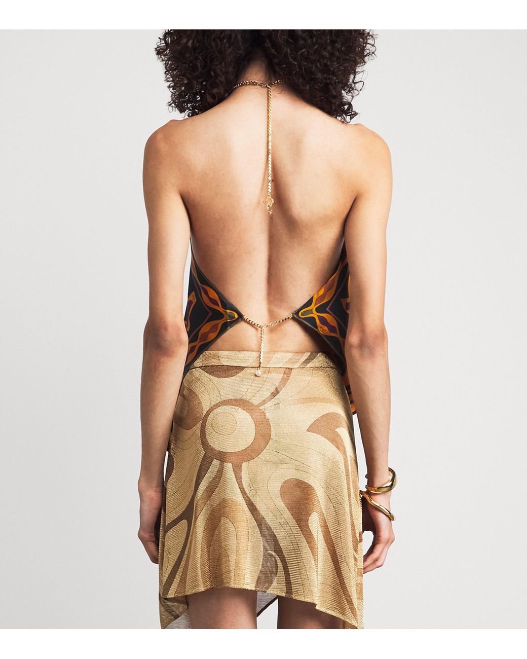 Emilio Pucci Brown Silk Labirinto Print Chain Blouse