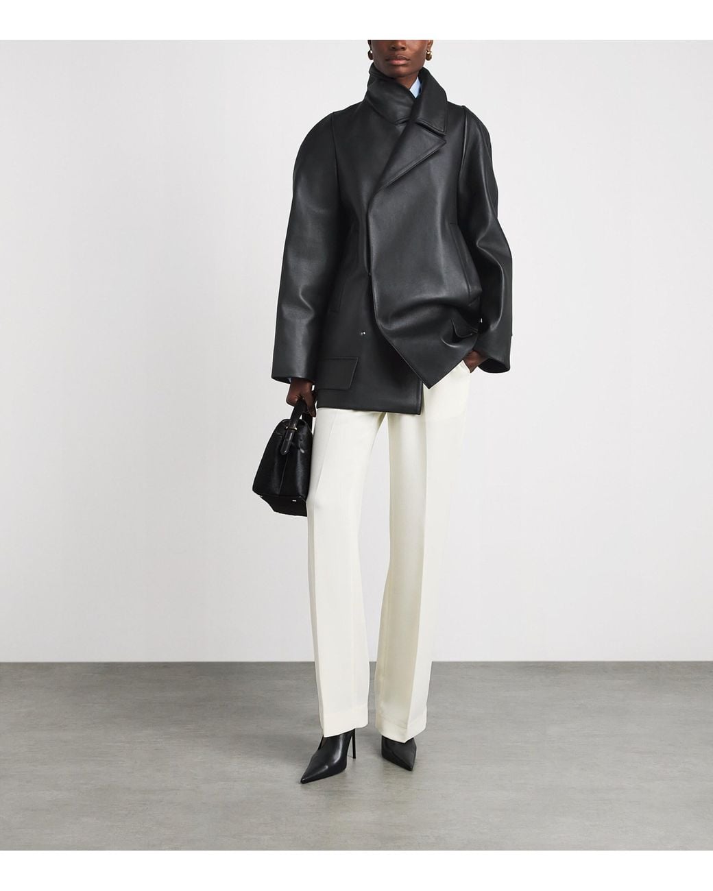 Victoria Beckham Black Leather Pea Coat