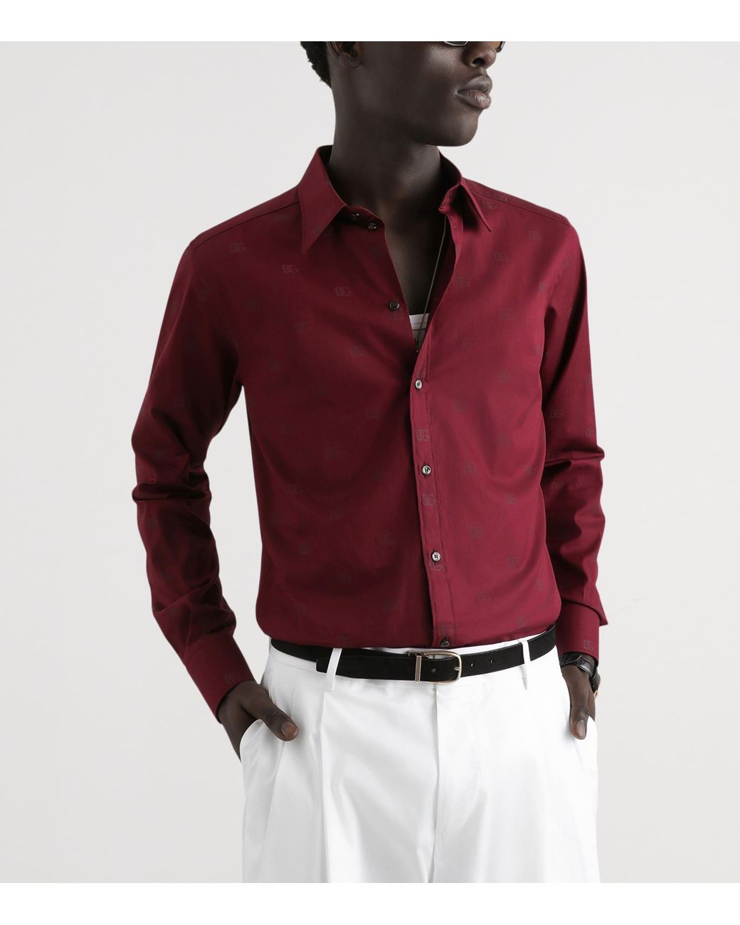 Dolce & Gabbana Red Cotton Poplin Logo Print Martini Shirt for men