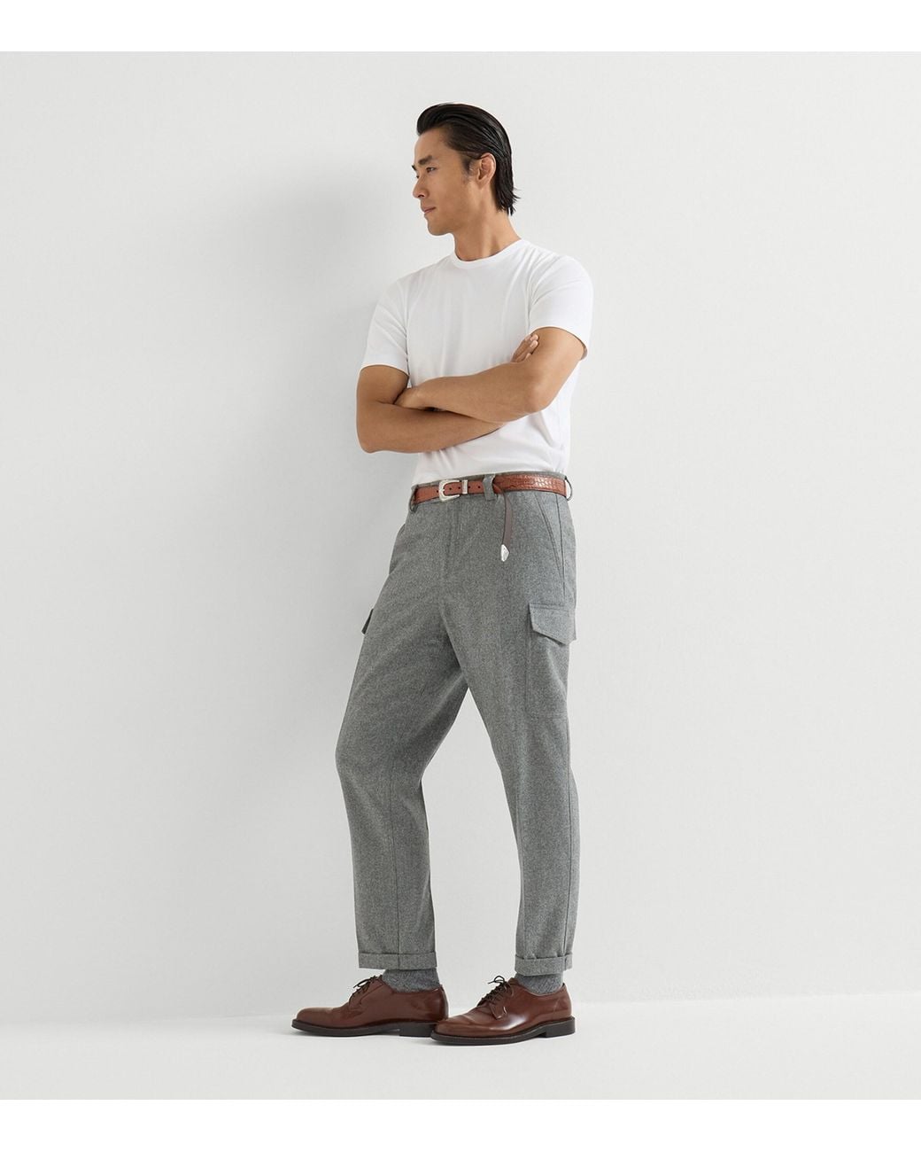 Brunello Cucinelli Gray Virgin Wool Flannel Trousers for men