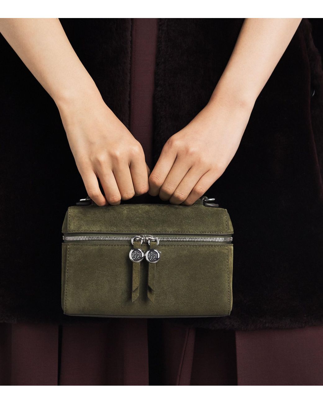 Tory Burch Green Suede Romy Clutch Bag