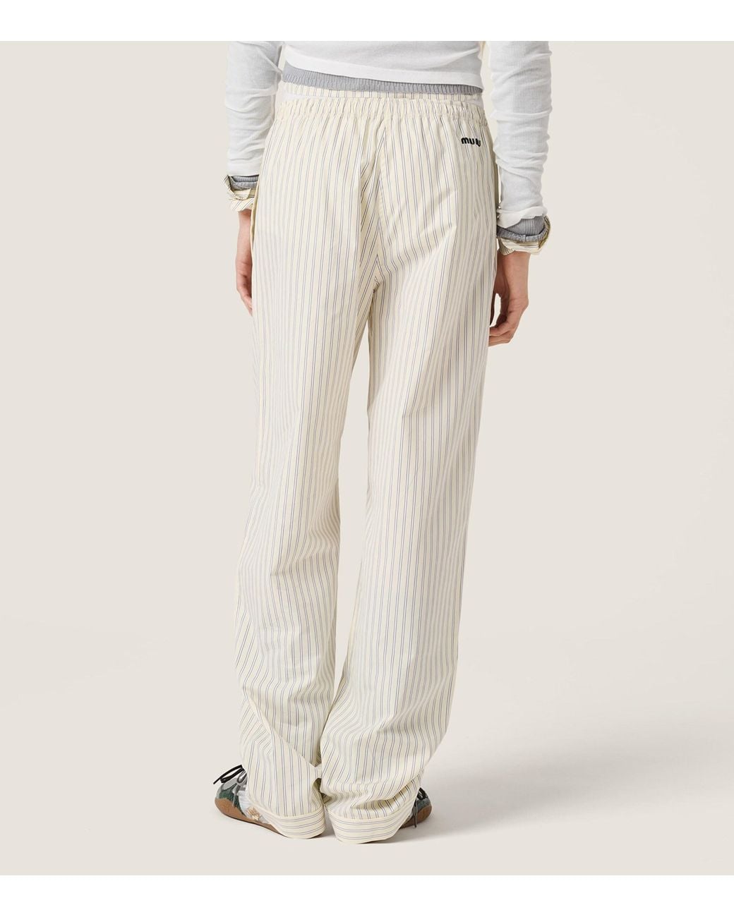 Miu Miu White Cotton Stripe Wide-Leg Trousers