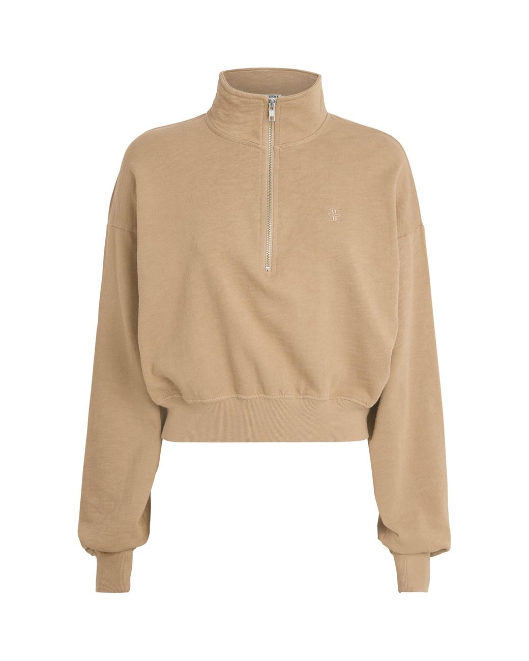ÉTERNE Natural Cropped Half-Zip Sweatshirt