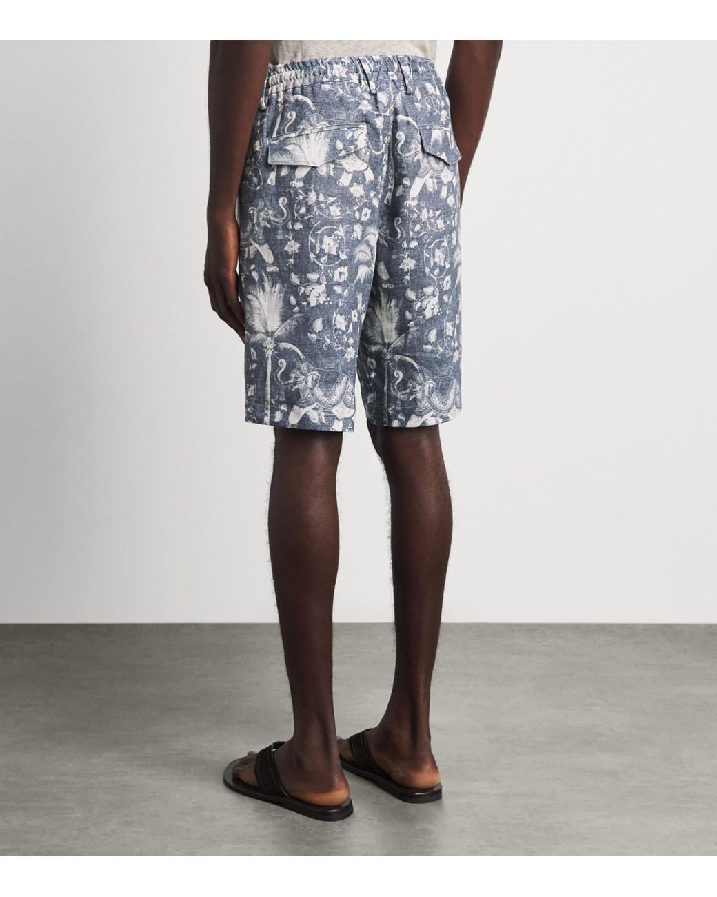 Eleventy Blue Linen Drawstring Bermuda Shorts for men
