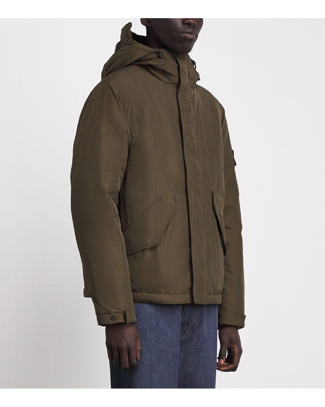 Stone Island Green Down Micro Twill Short Parka for men