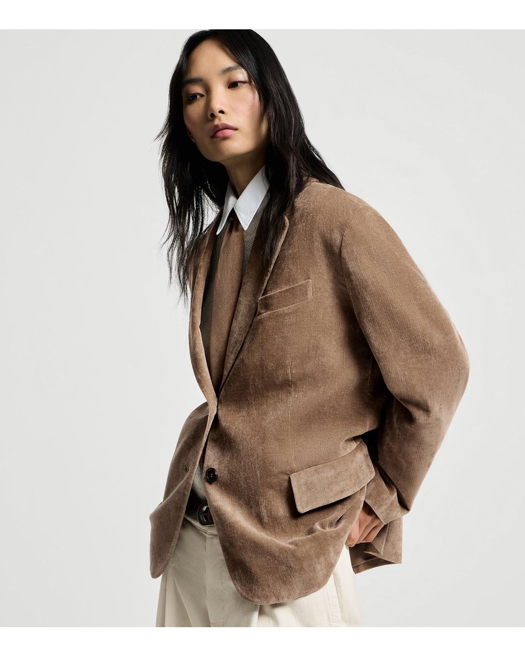 Brunello Cucinelli Brown Corduroy Single-Breasted Blazer