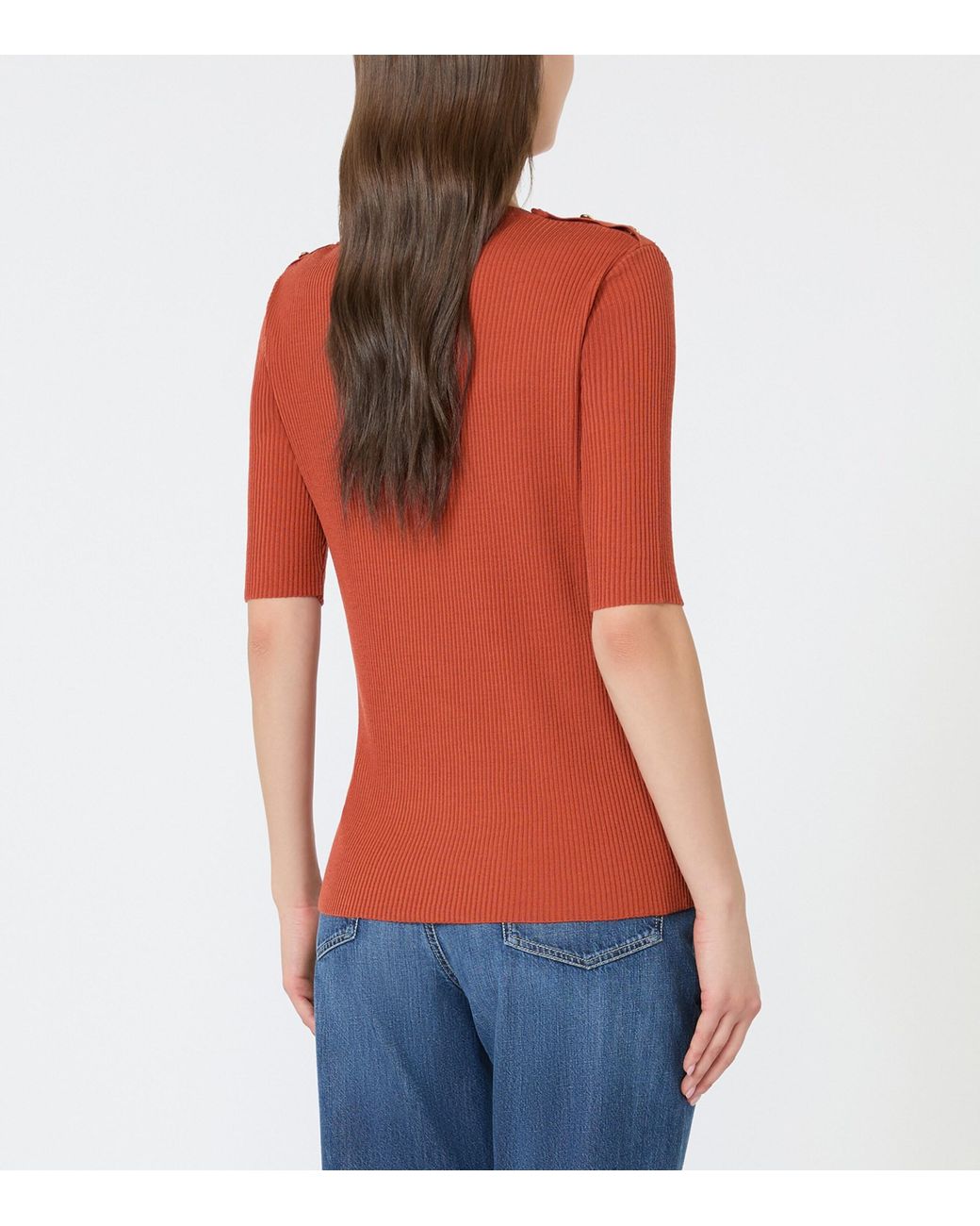Max Mara Orange Virgin Wool Ribbed Sweater
