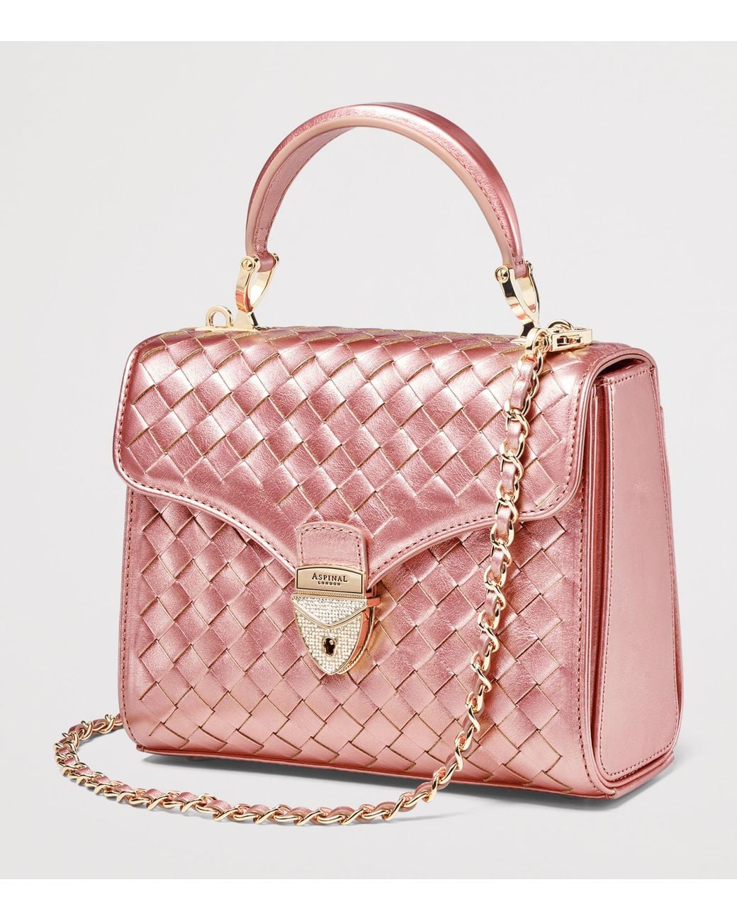 Aspinal Pink Midi Metallic Leather Mayfair Bag