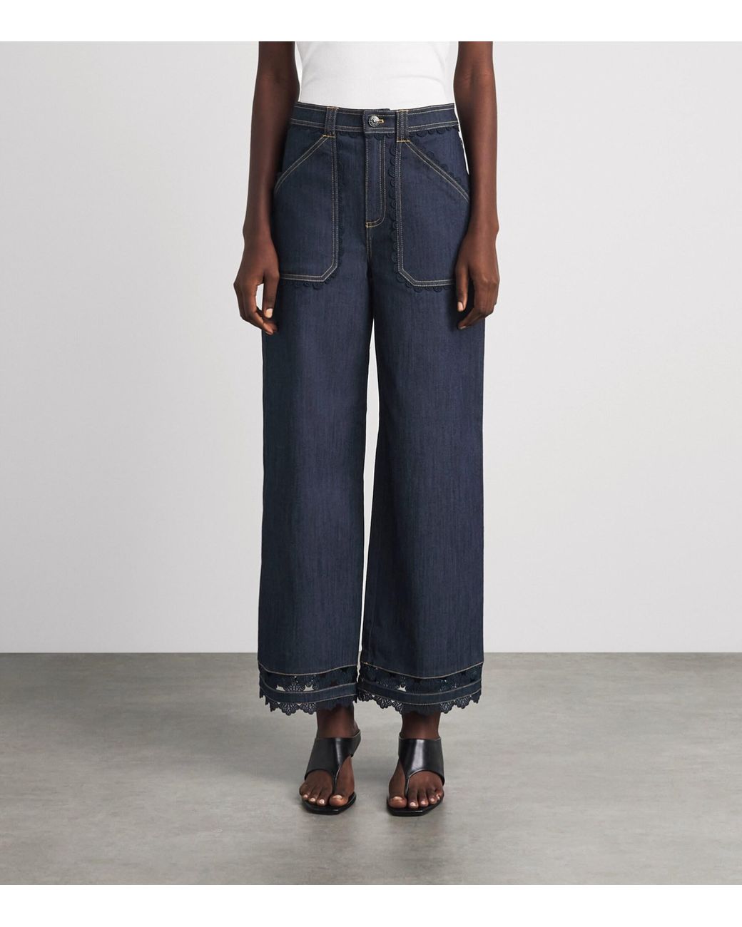 Cinq À Sept Blue Guipure Lace-Trim Benji Jeans