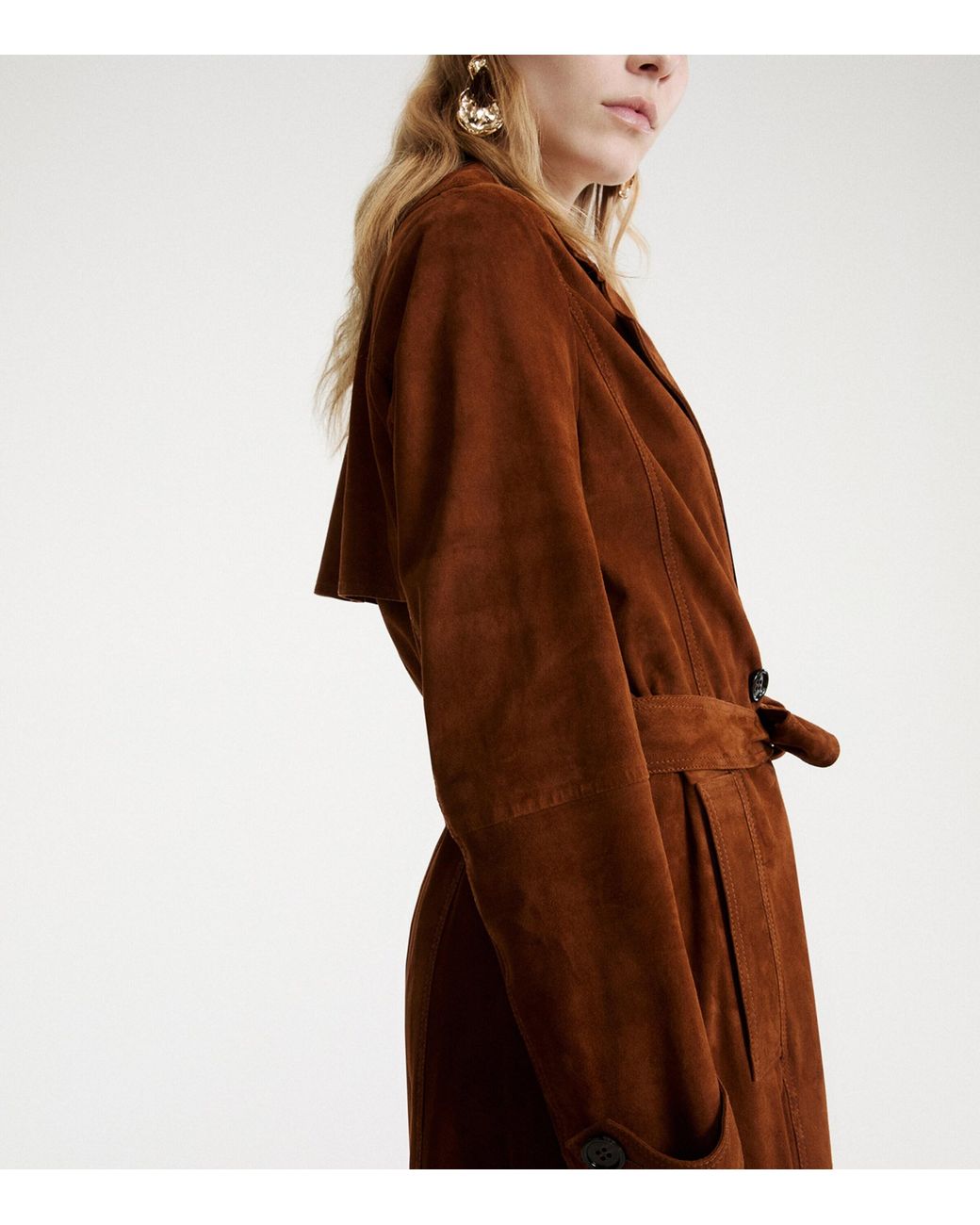 Marella Brown Suede Belted Coat