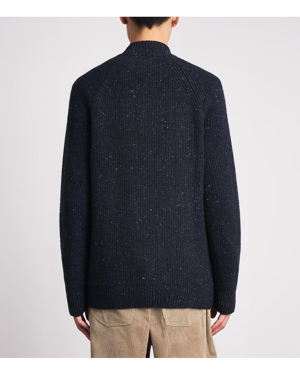 Barbour Blue Wool-Blend Essentials Fleck Quarter-Zip Sweater for men