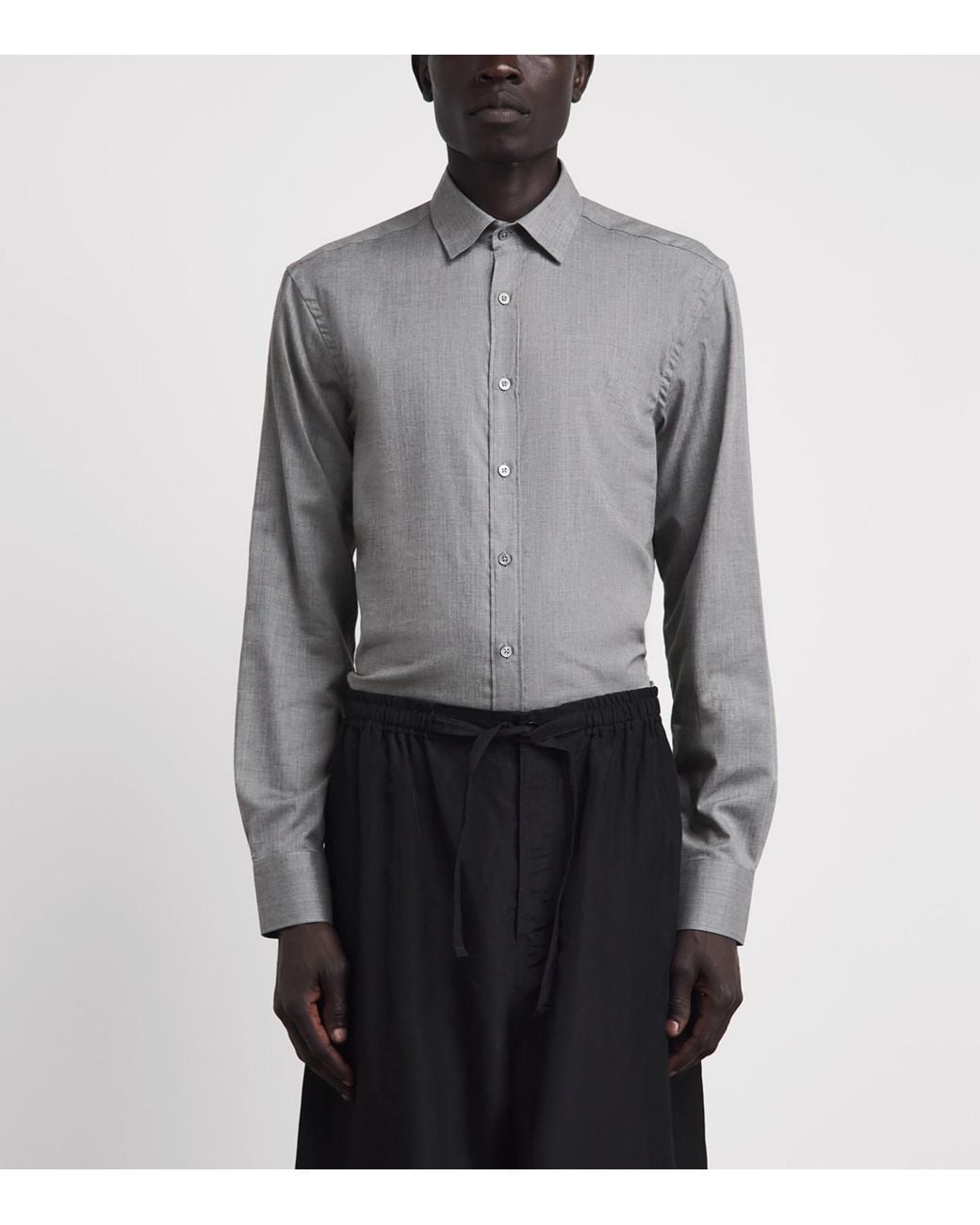 Canali Gray Cotton Herringbone Shirt for men