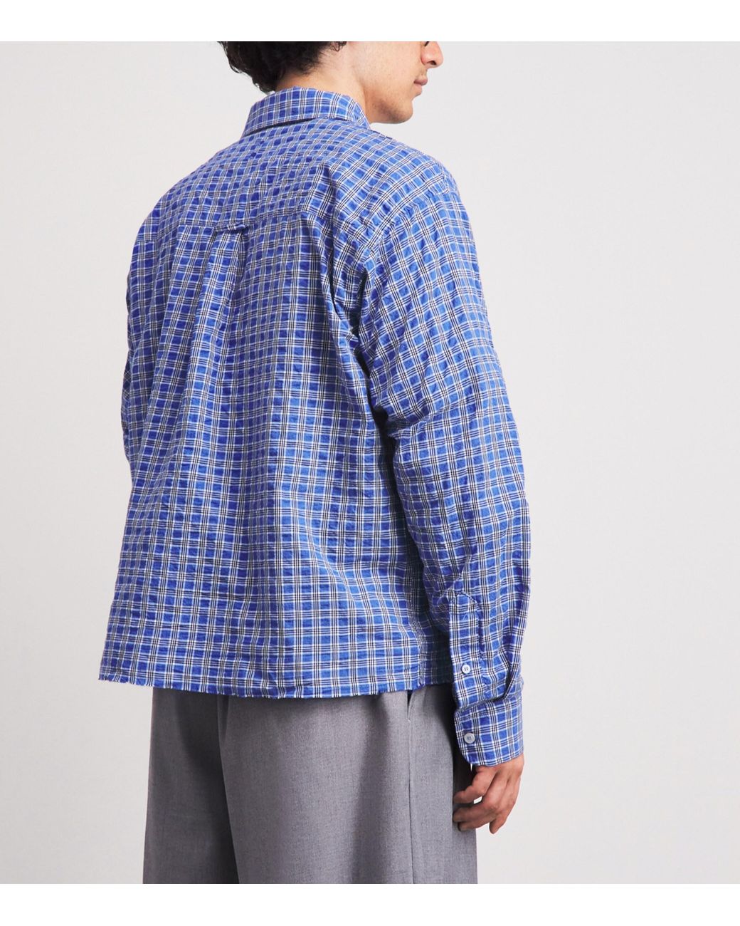 About Blank Blue Cotton Raw-Hem Check Shirt for men