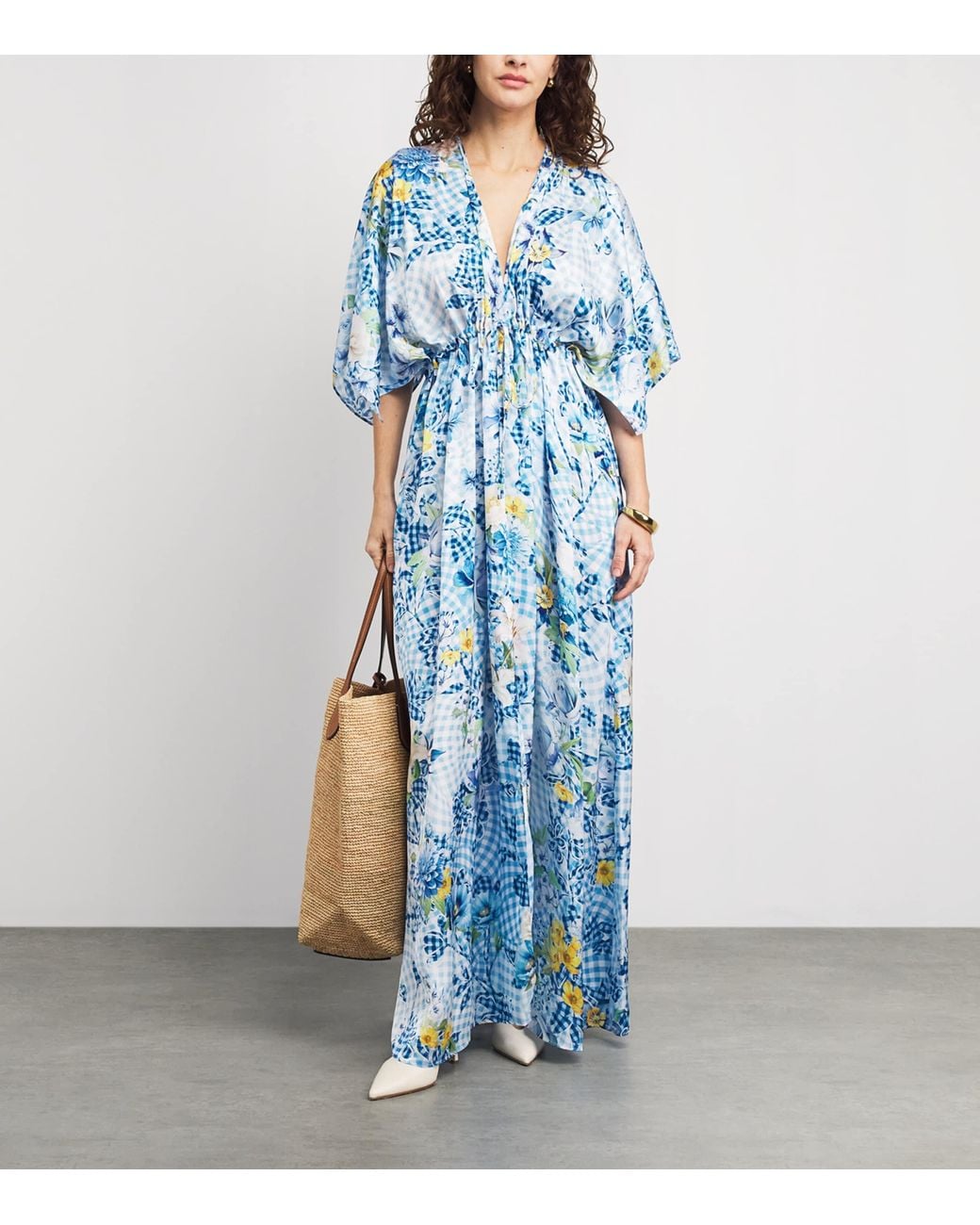 Mary Katrantzou Blue Satin Fleur De Vichy Taormina Kaftan Dress
