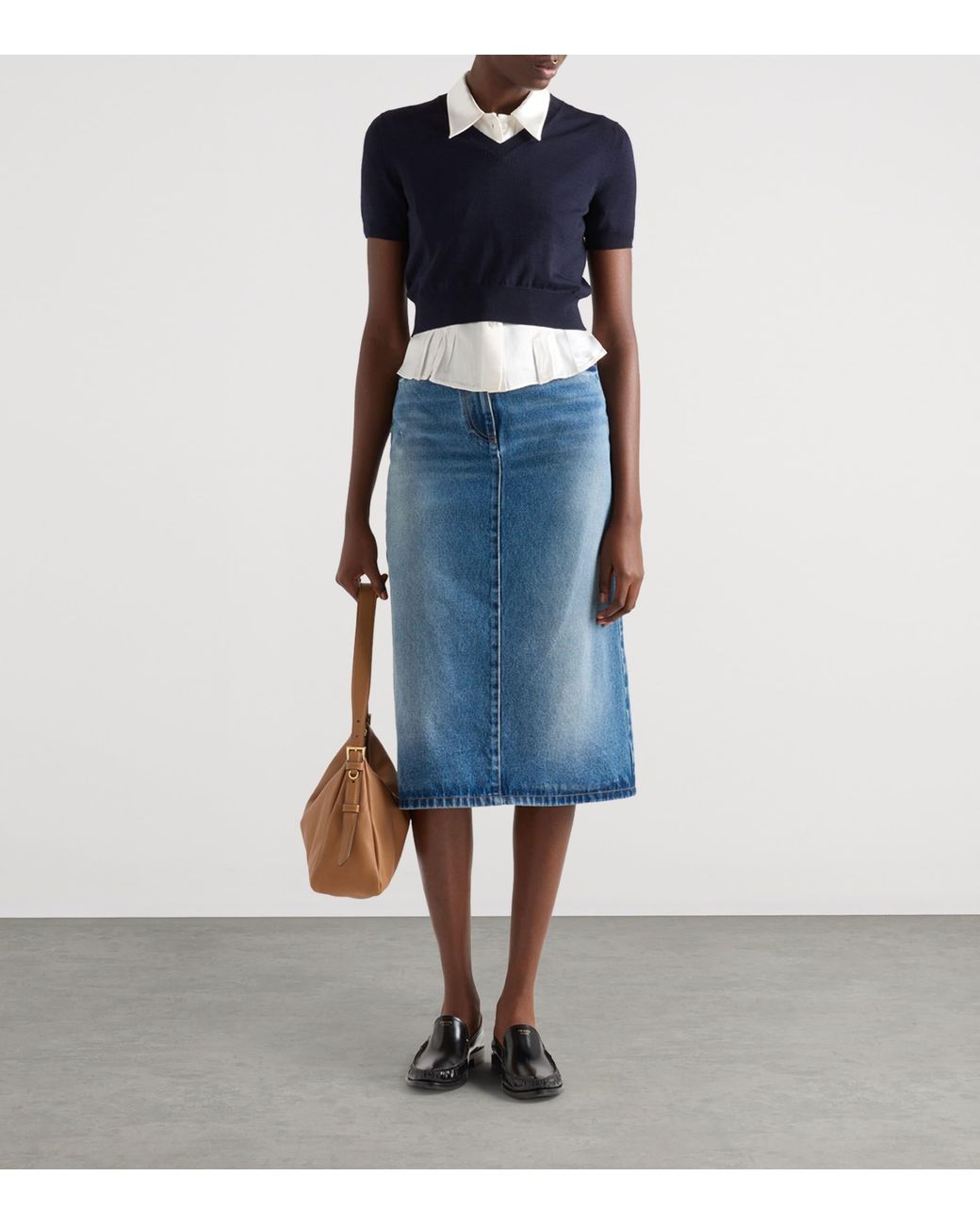 Prada Blue Denim Midi Skirt