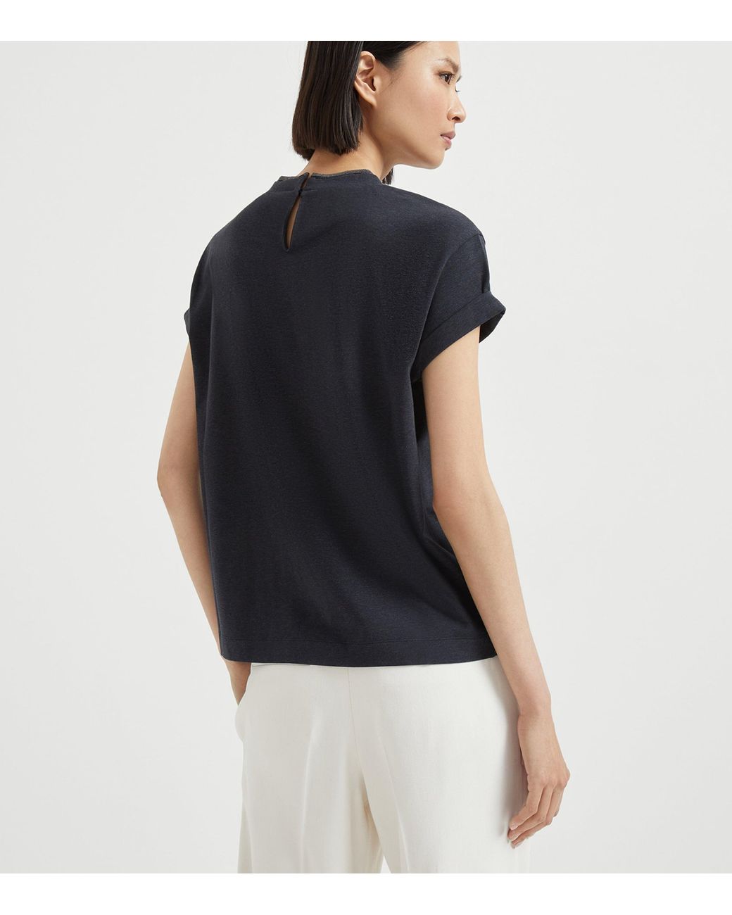 Brunello Cucinelli Black Stretch-Cotton Monili-Detail T-Shirt