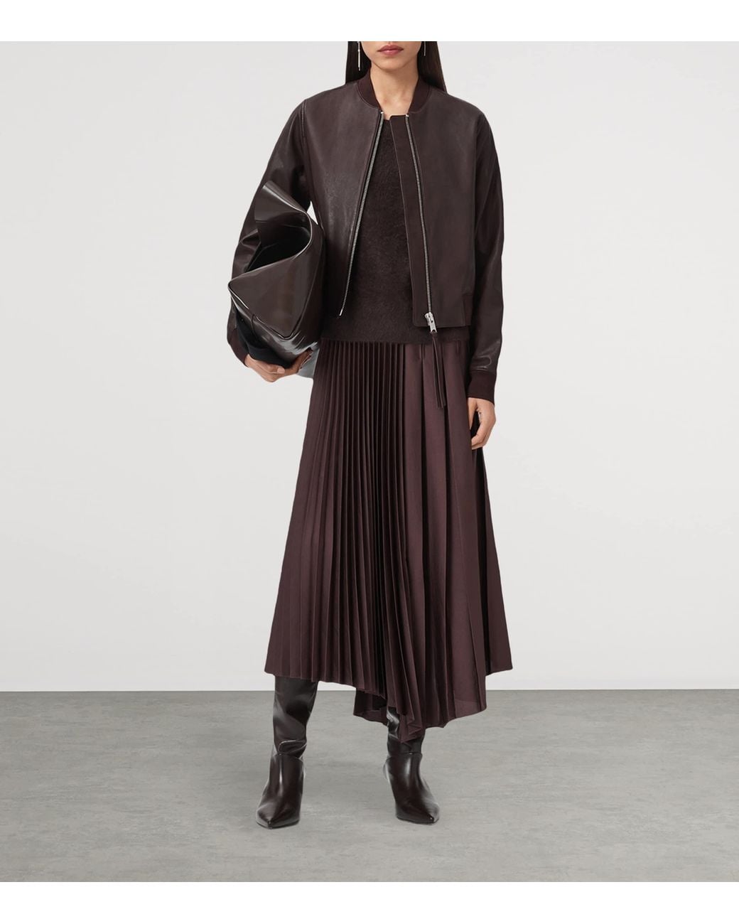 AllSaints Brown Leather Orten Bomber Jacket