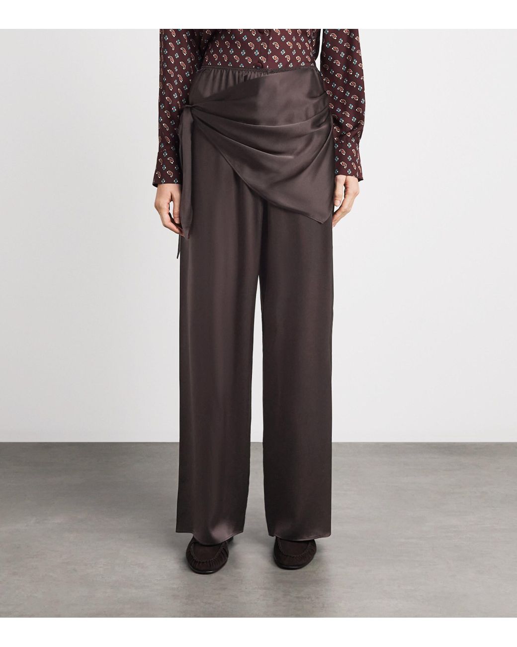 Doen Brown Silk Lavona Scarf Trousers