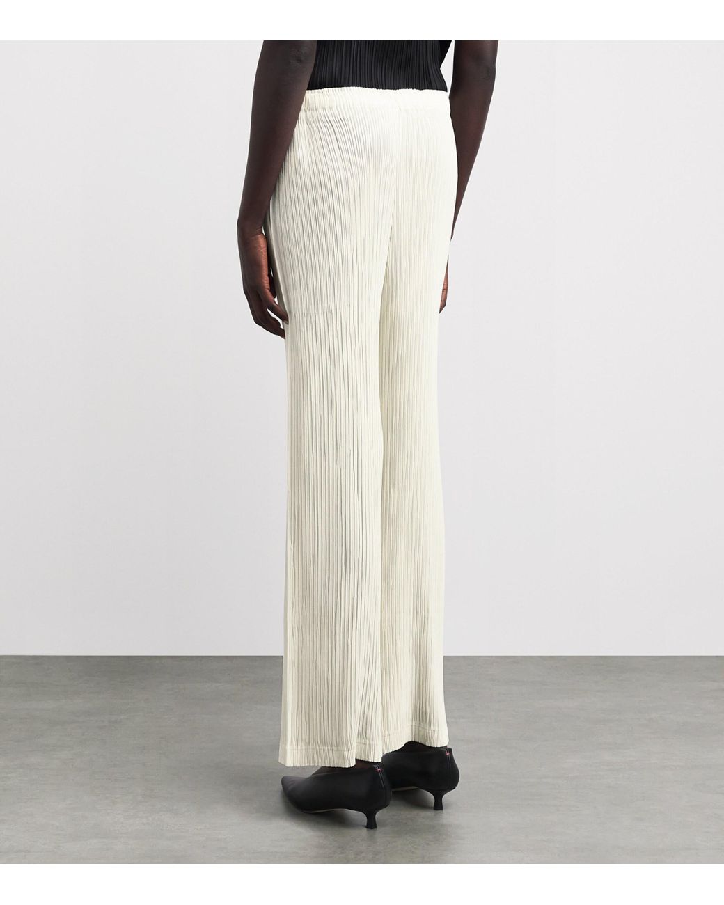 Issey Miyake White Hatching Pleats Straight Leg Trousers