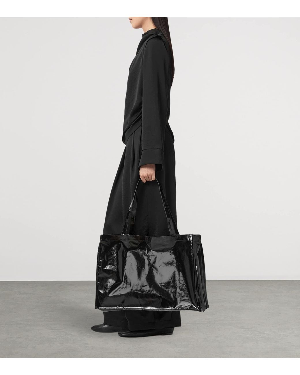 AllSaints Black Large Laminated Tote Bag