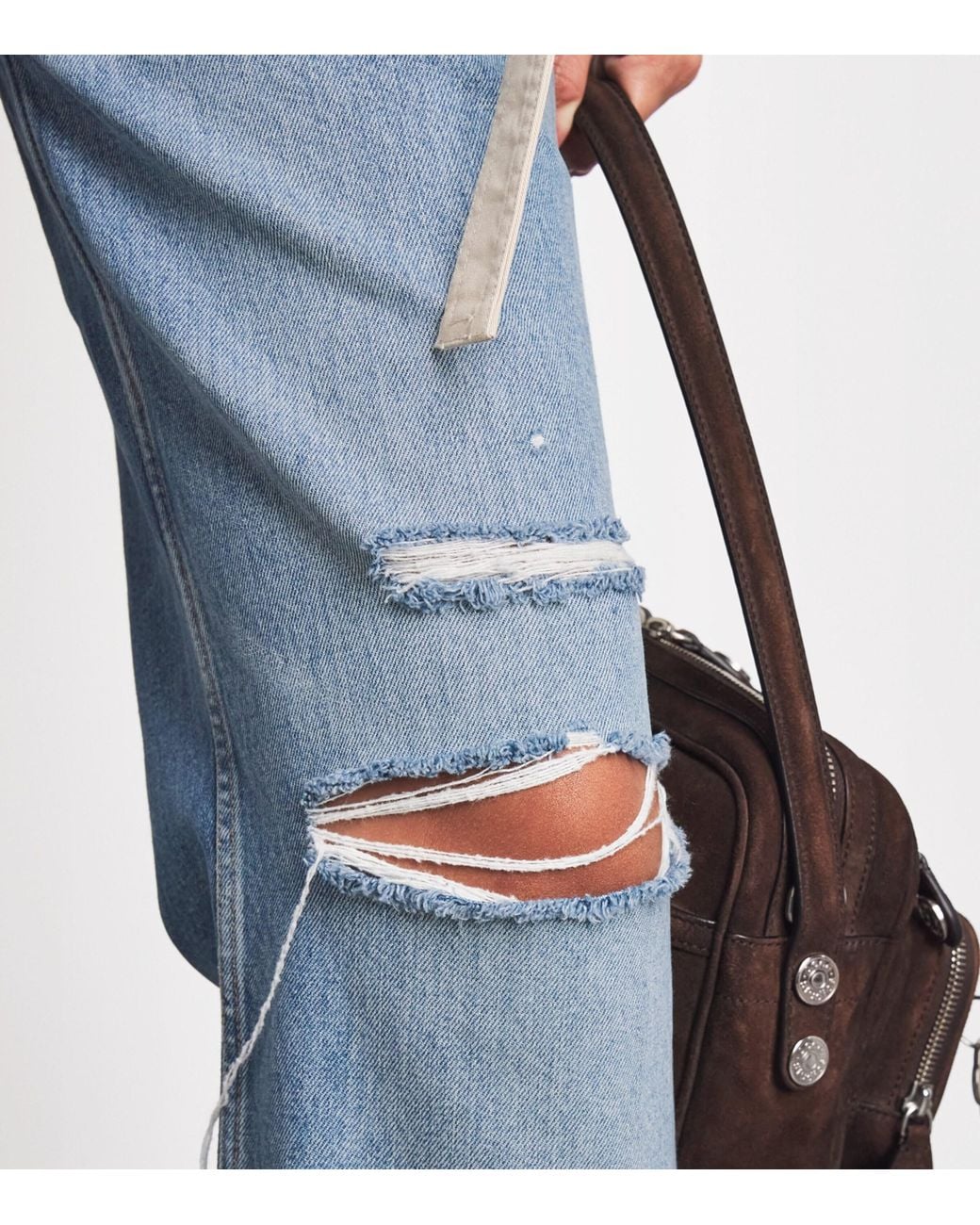 Re/done Blue Distressed Mid-Rise Straight Jeans