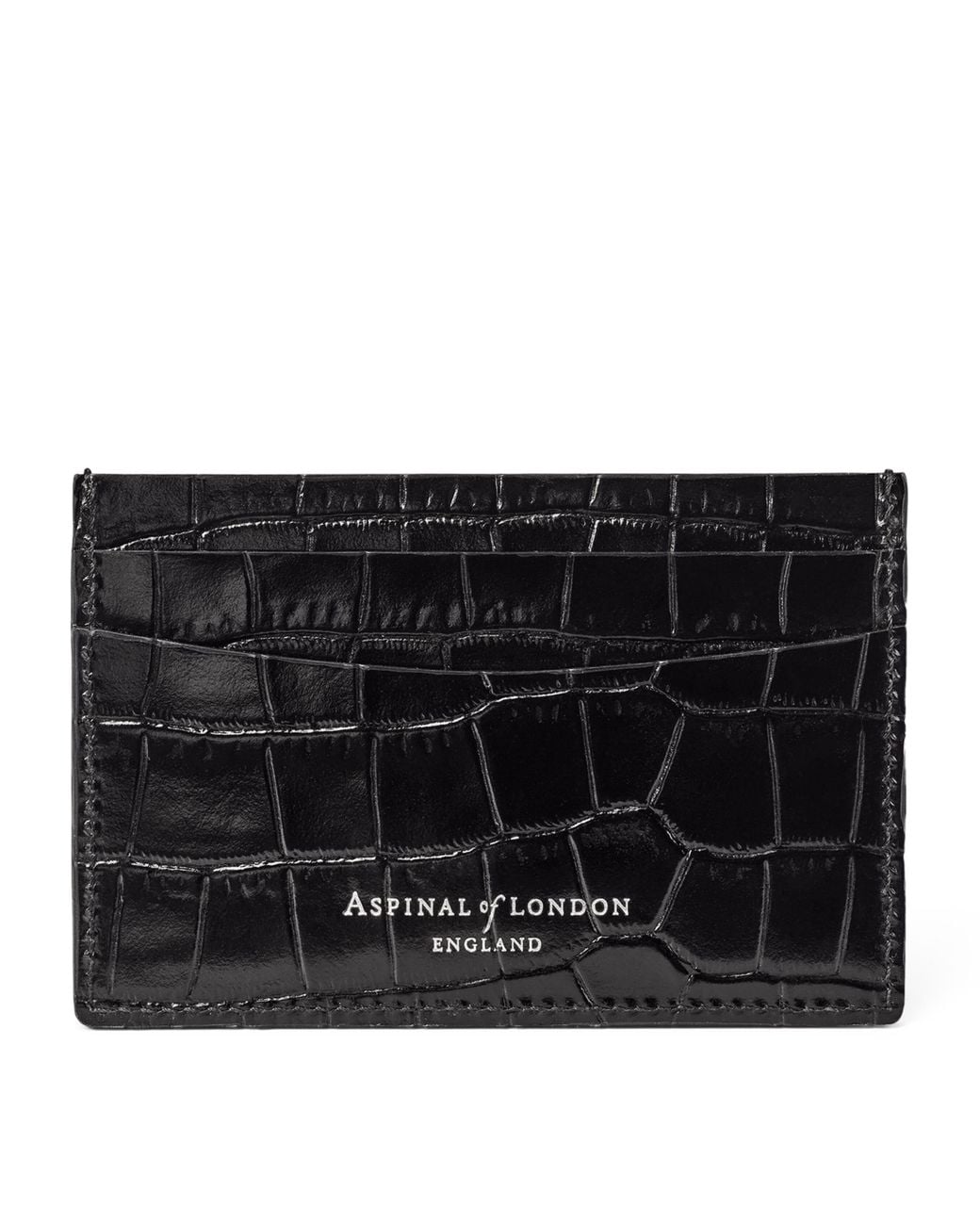 Aspinal Black Croc-Embossed Slim Card Holder
