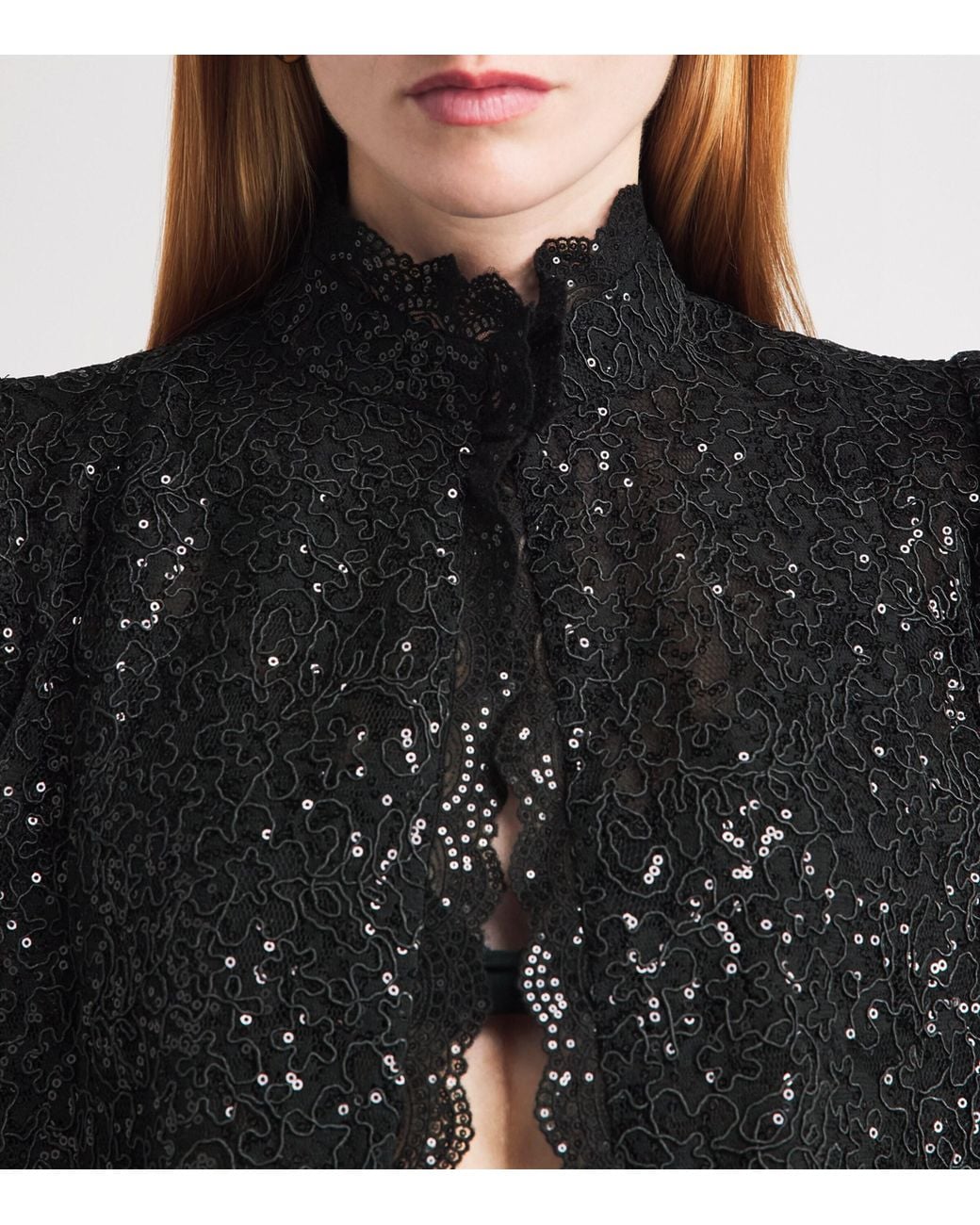 Alice + Olivia Black Embellished Lace Thomasina Jacket
