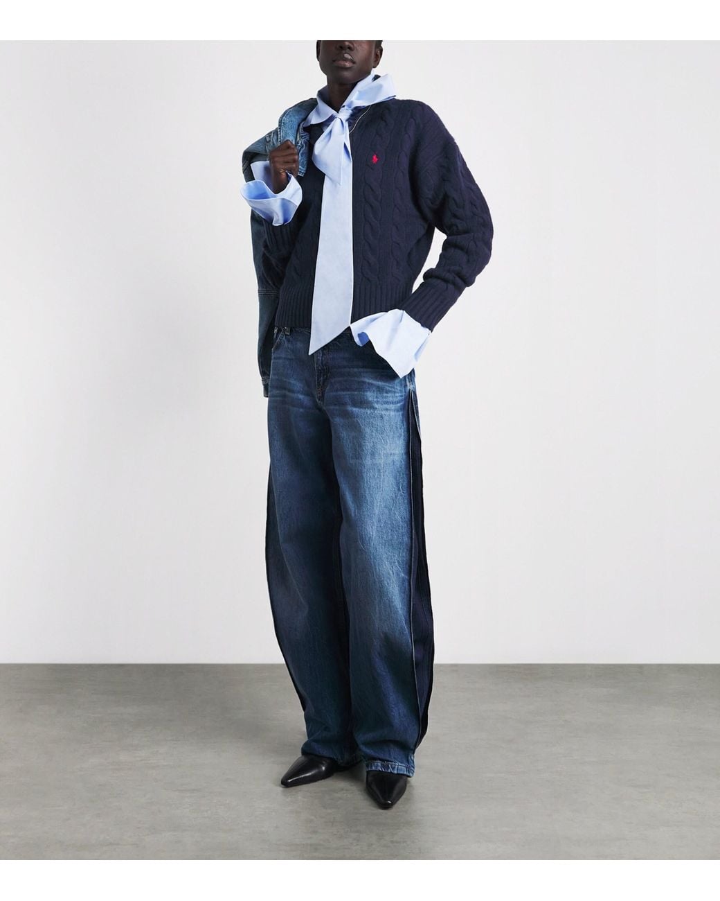 Polo Ralph Lauren Blue Wool-Cashmere Quarter-Zip Sweater