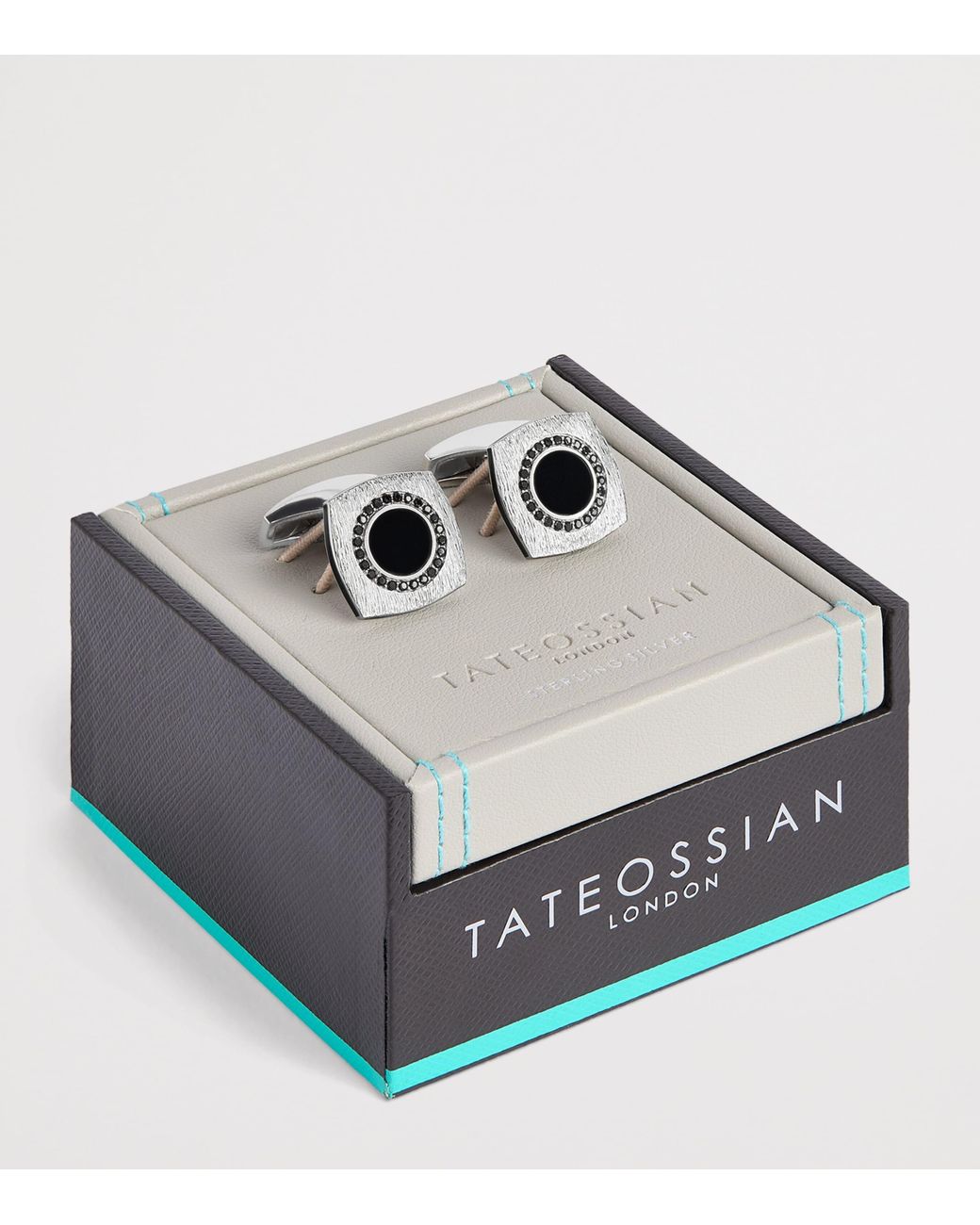 Tateossian Black Rhodium-Plated Graffiato Rounded Square Cufflinks for men