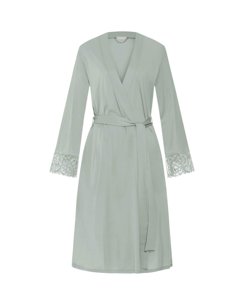 Hanro Gray Modal Lace-Trim Robe