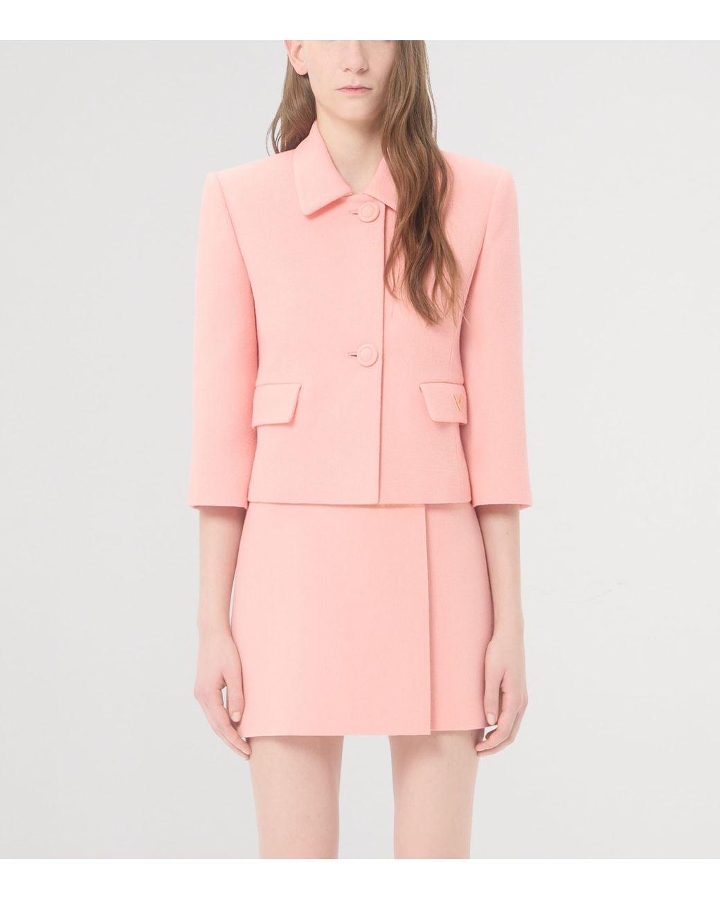 Valentino Pink Wool Crepe Cropped Blazer