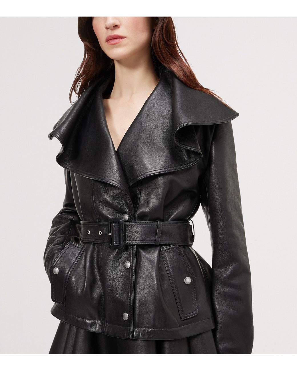 McQueen Black Waterfall-Collar Leather Jacket