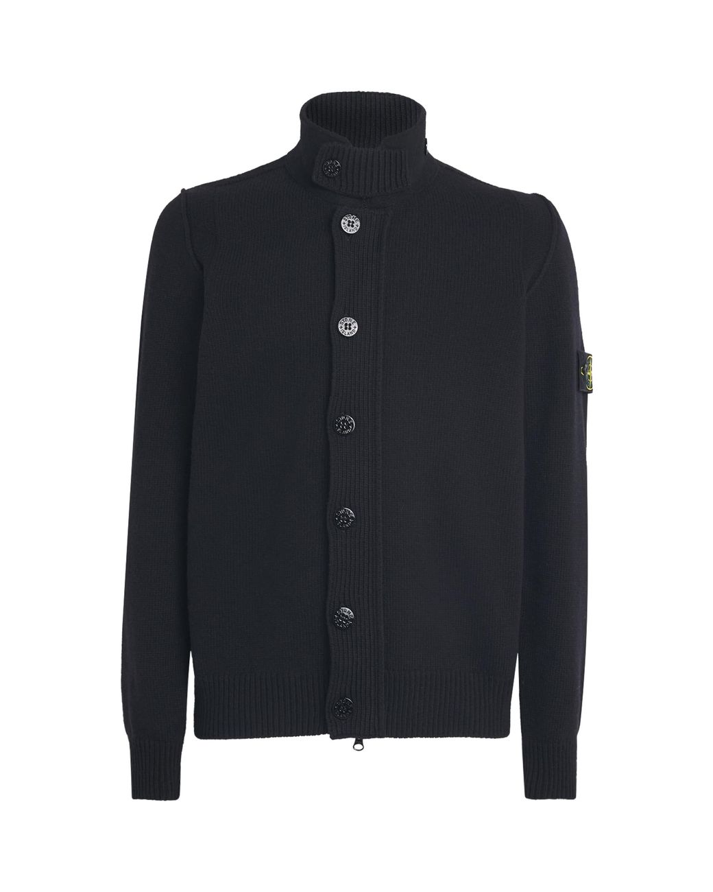 Stone Island Blue Lambswool Stand-Collar Cardigan for men