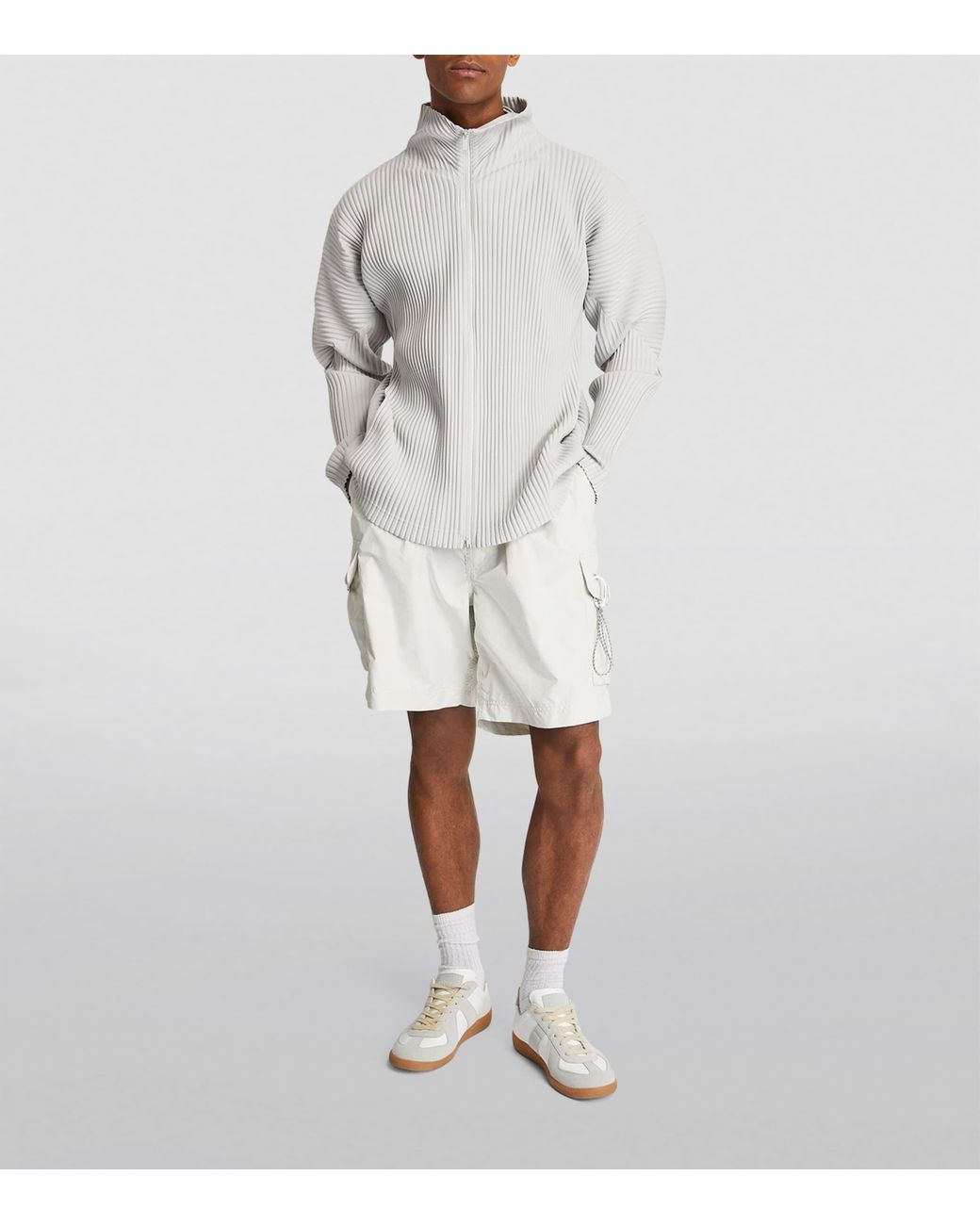 Homme Plissé Issey Miyake White Pleated Zip-Up Cardigan for men