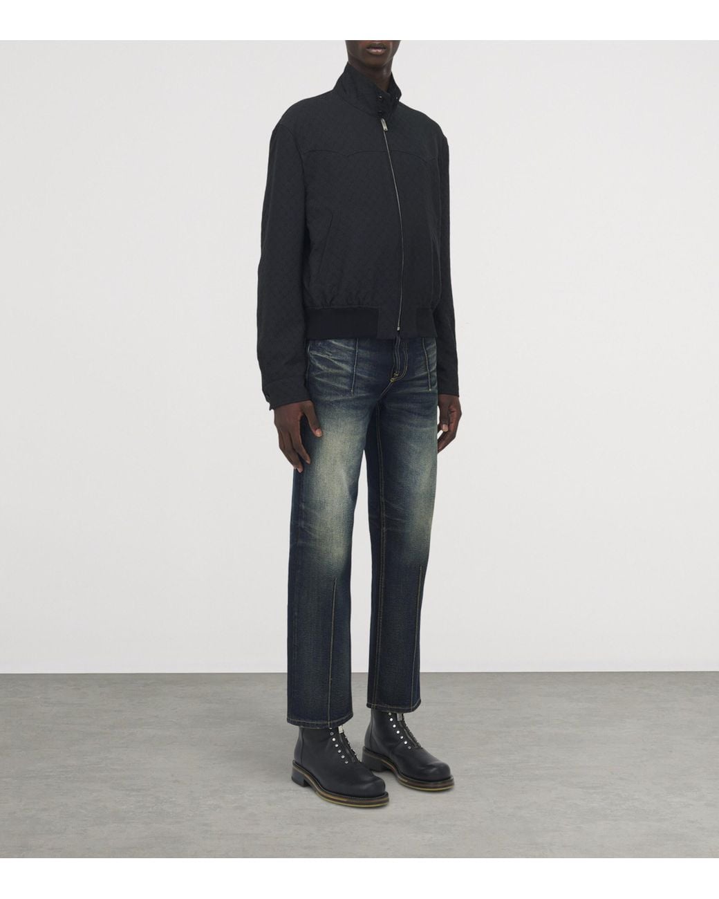 Alexander McQueen Blue Skull-Print Cropped Harrington Jacket for men